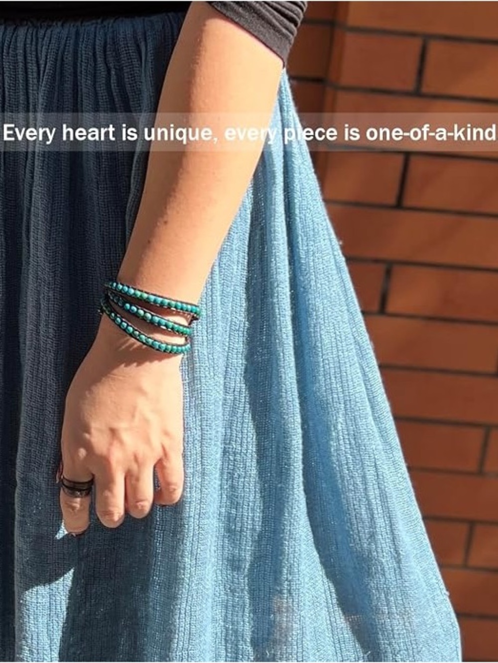 BLUEYES Collection 'Amicable' 3 Wrap Blue Green Gemstone Bead Leather Bracelet